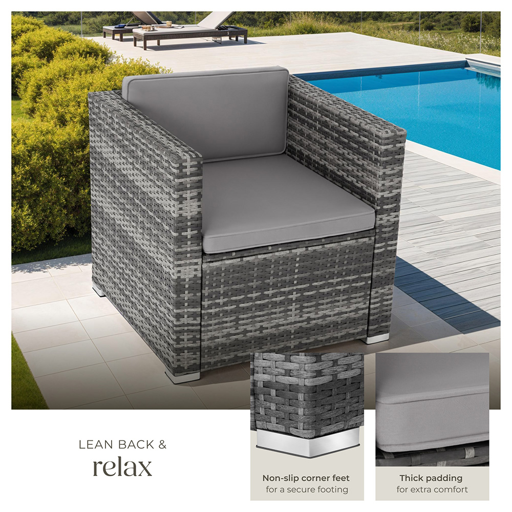 tectake Lignano Grey Rattan Garden Armchair with Seat and Back Cushions Image 3