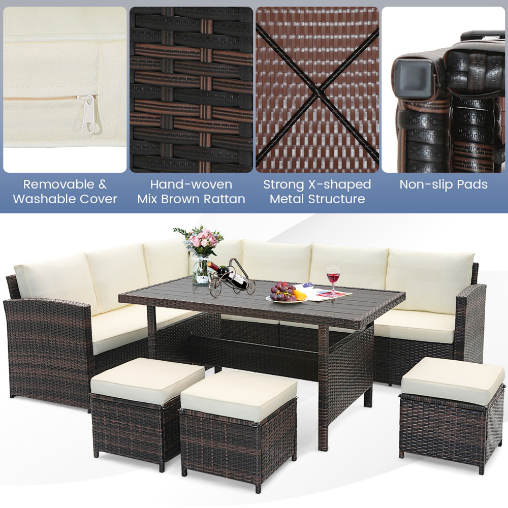 Costway 10 Seater Rattan Mixed Brown Patio Lounge Set Image 6