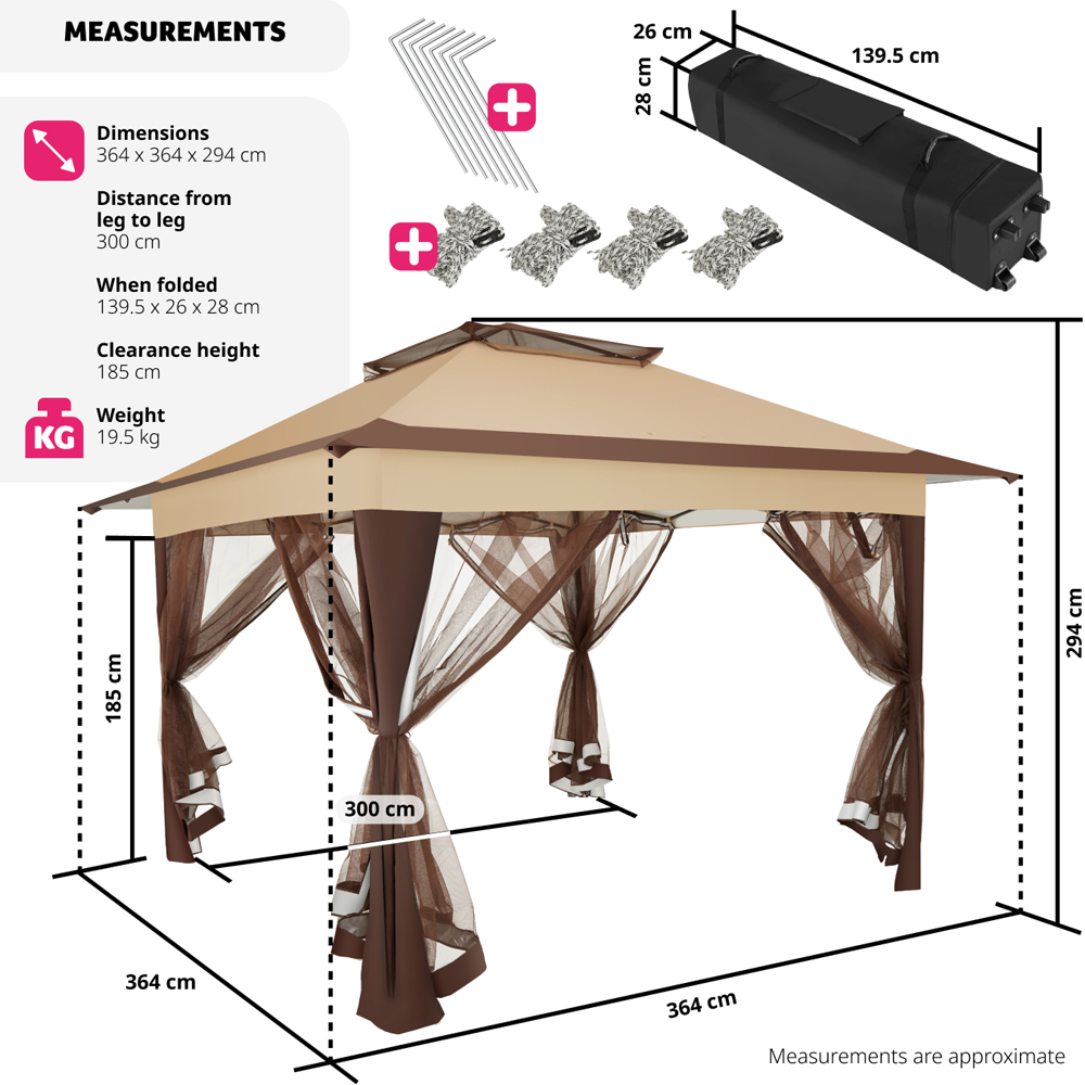 tectake Carabobo 3.64 x 3.64m Brown 4 Side Panel Gazebo Image 9