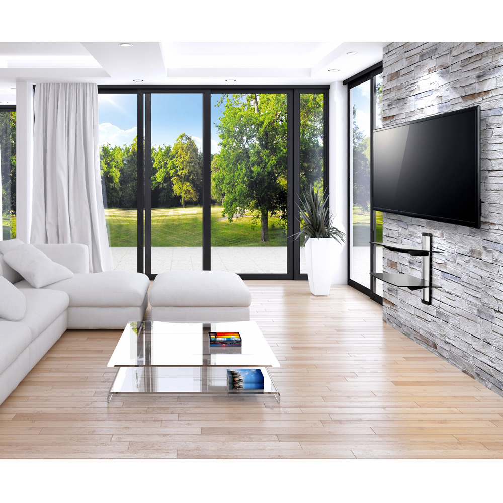 tectake Model 1 42cm 2 Tier Wall Mounted Audio Shelving Image 2