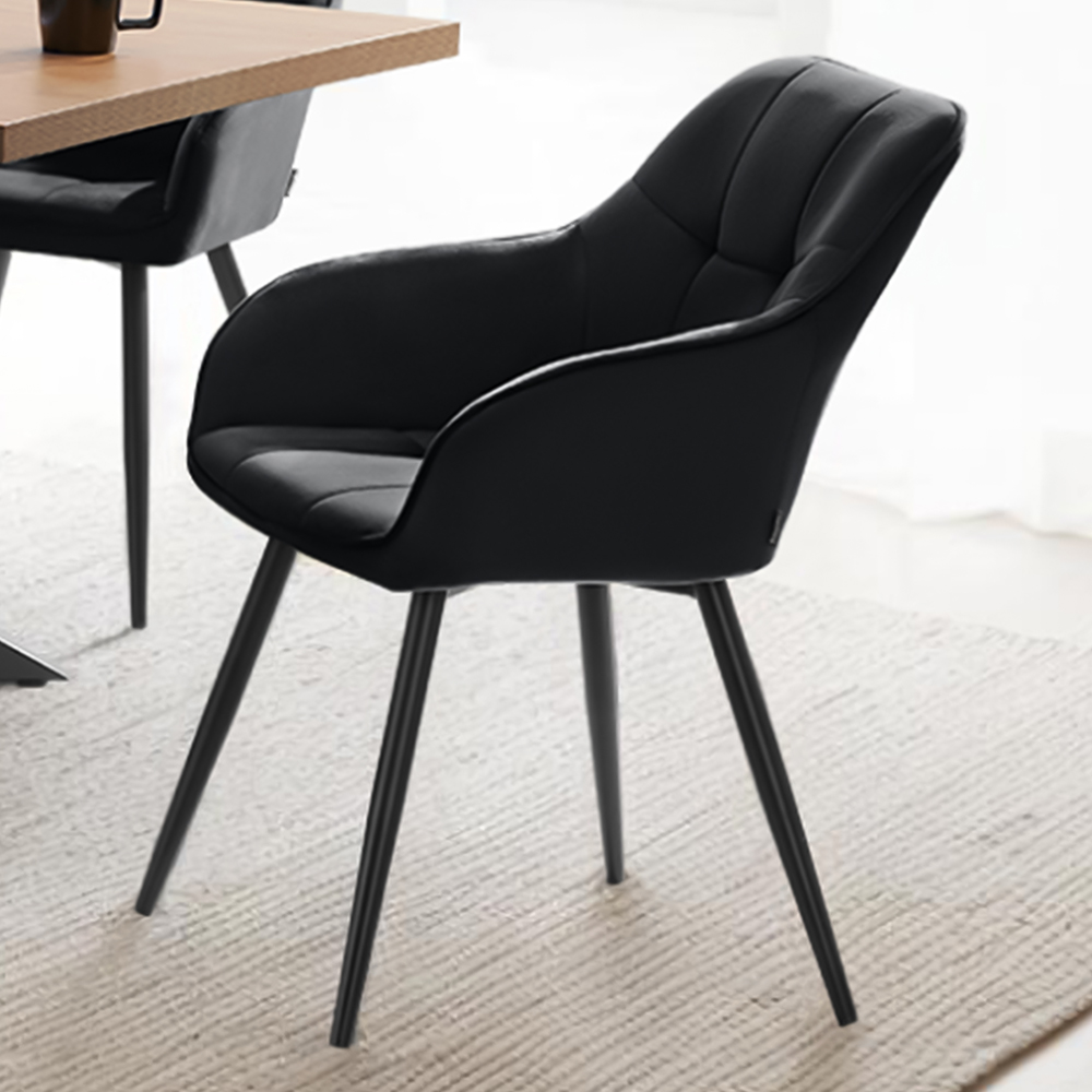 tectake Marilyn Set of 6 Black Quilted Velvet Dining Chair Image 1