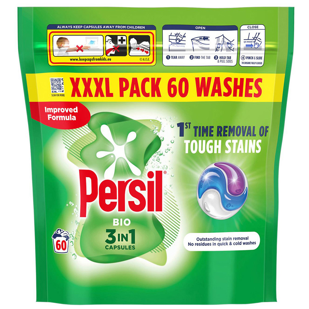 Persil Bio 3 in 1 Laundry Washing Capsules 60 Washes 1.266kg 5 Pack Image 2