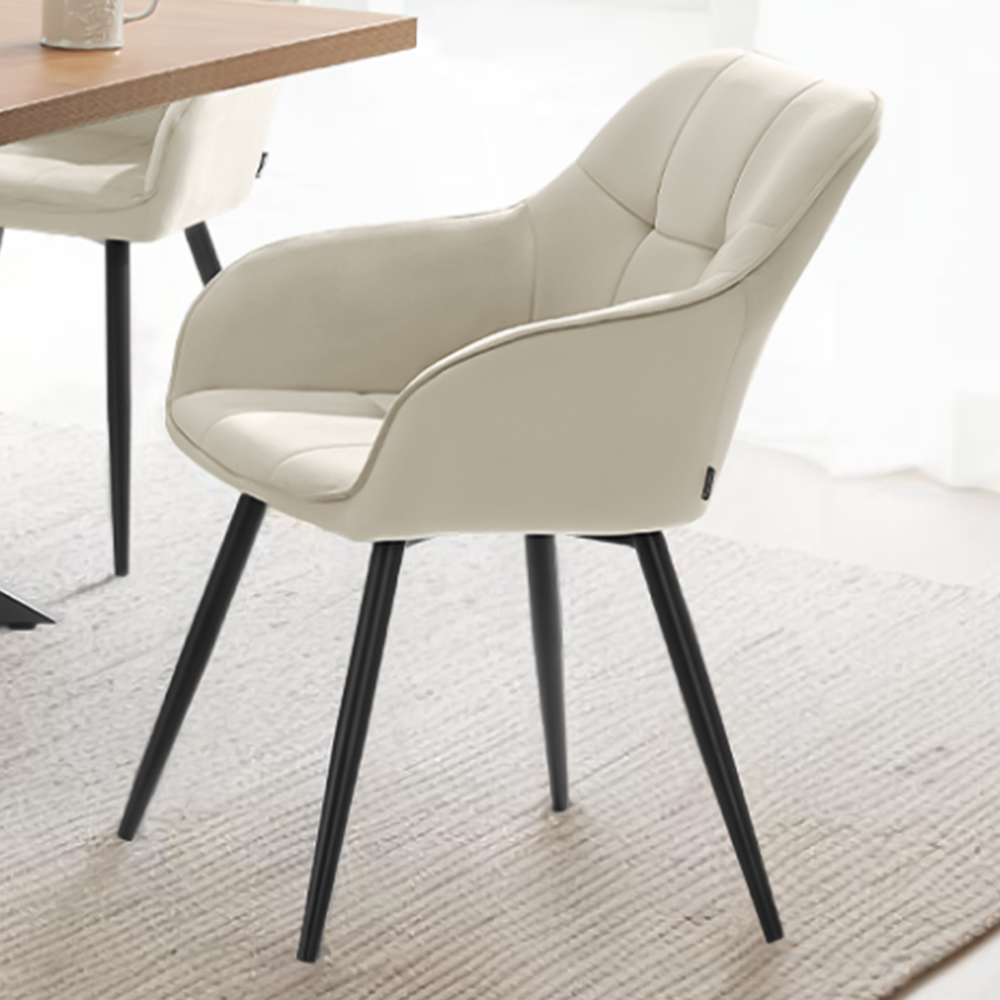 tectake Marilyn Cream and Black Quilted Velvet Dining Chair Image 1