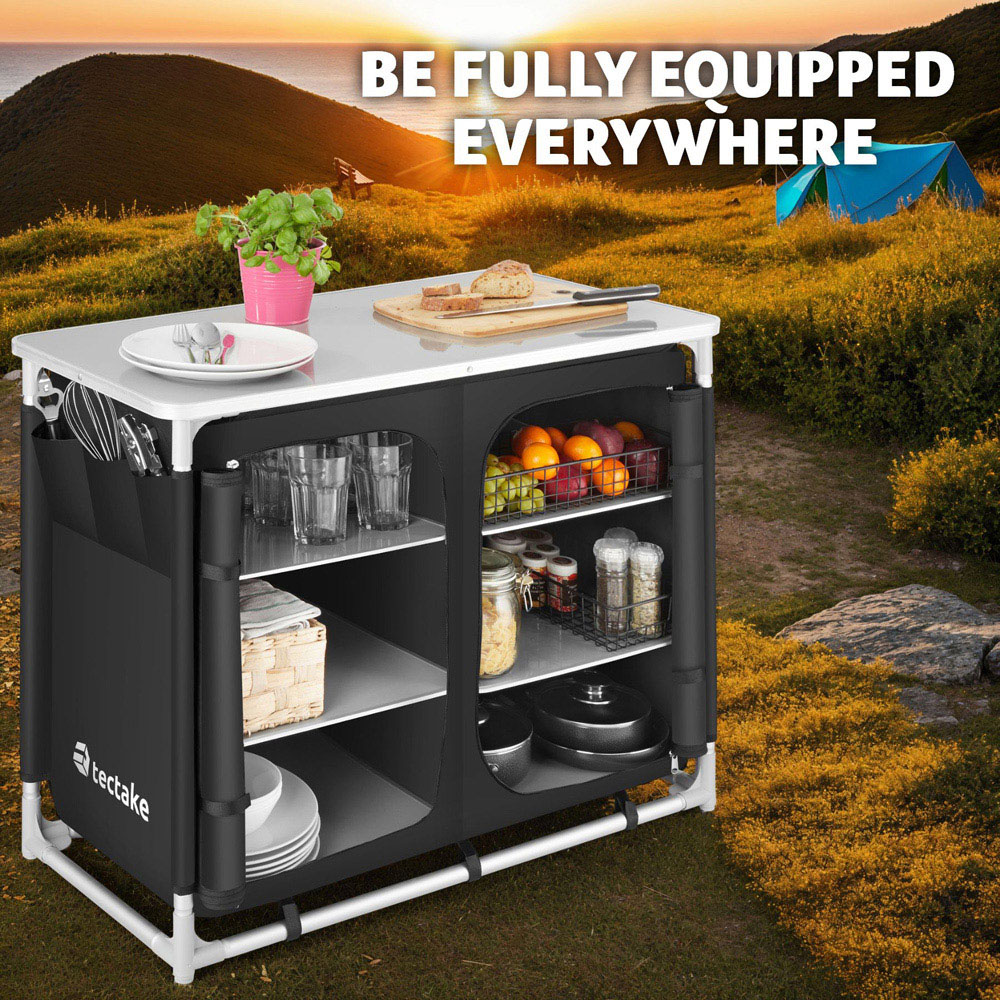 tectake 6 Compartments Black Foldable Camping Kitchen Image 3