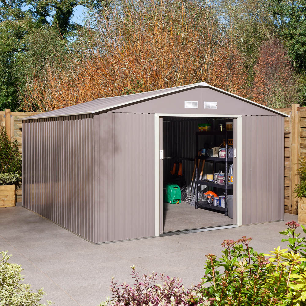 Rowlinson 10 x 12ft Light Grey Trentvale Apex Metal Garden Shed Image 9
