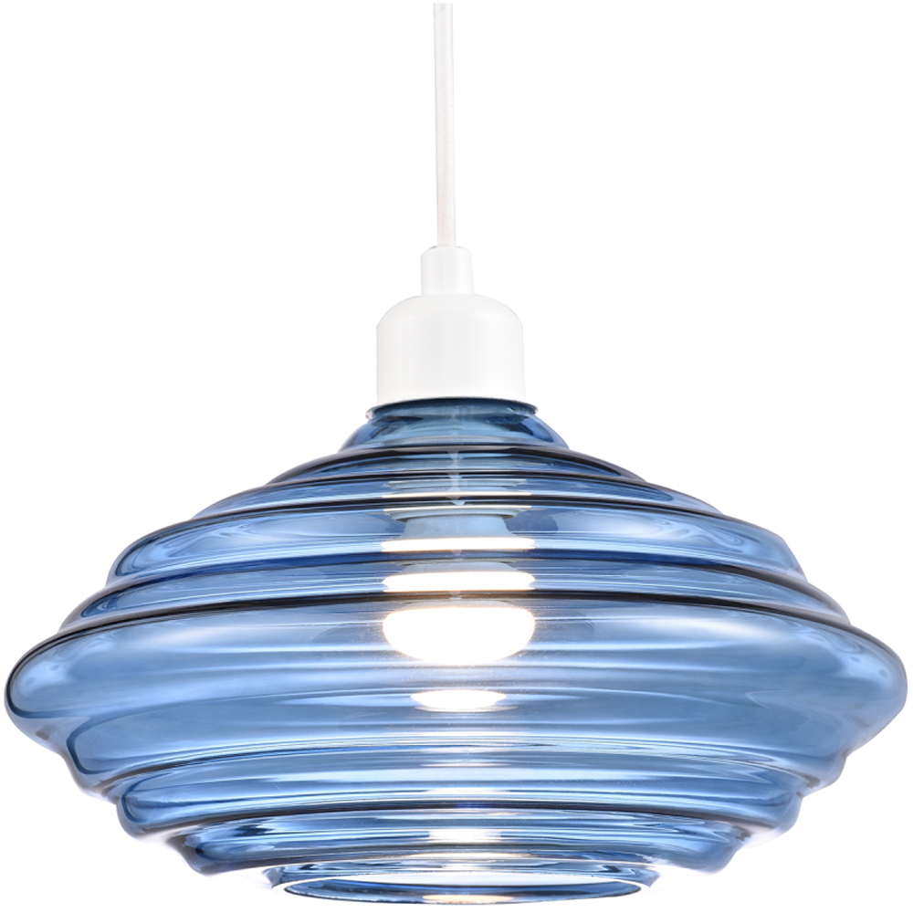 Happy Homewares Midnight Blue Ribbed Honeycomb Glass Pendant Light Shade Image 6