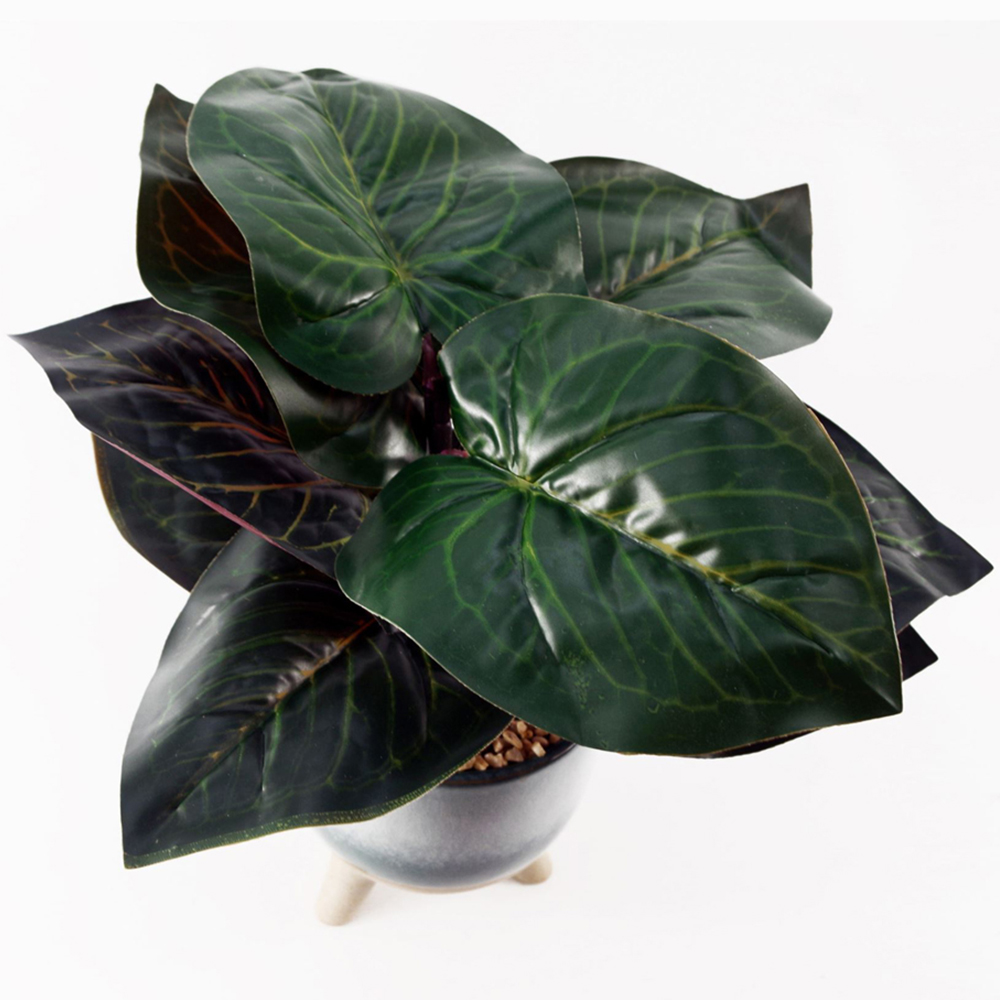 Leaf Ficus Artificial Tree in Teal Blue Green Ceramic Planter 35cm Image 2