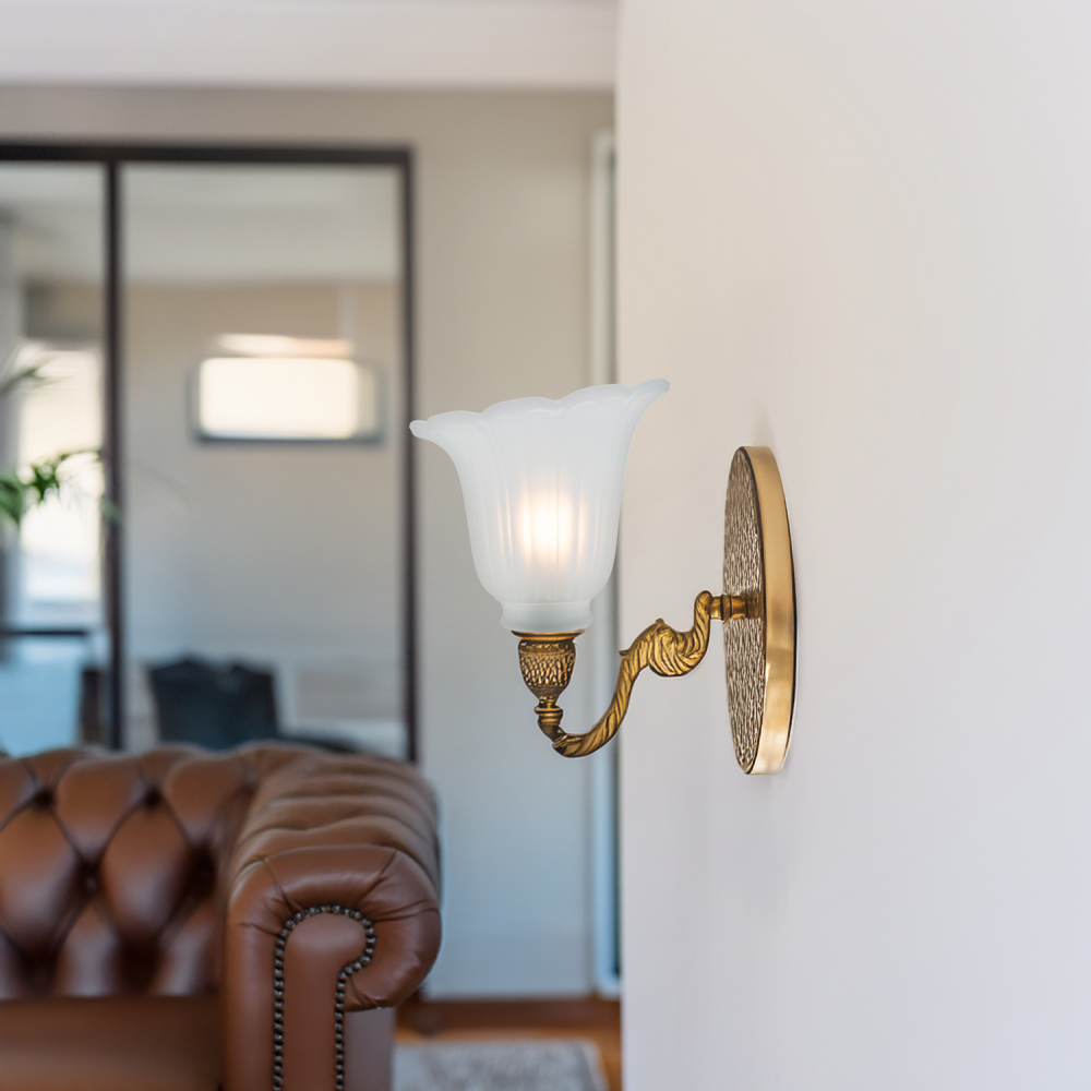 Happy Homewares Frosted White Floral Glass Shade with Slanted Opening 2 Pack Image 2