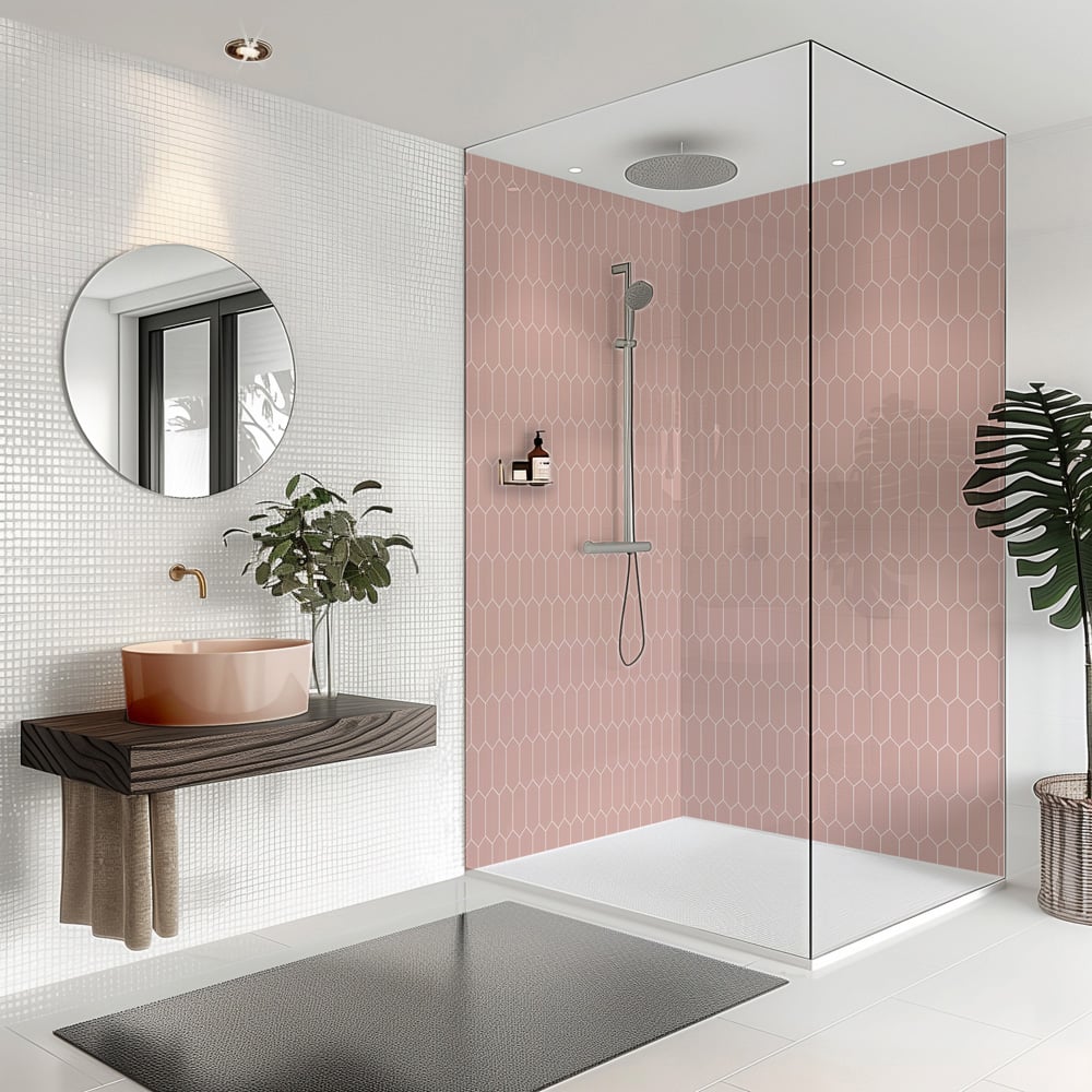 Splashbax Premium Artisan Elongated Hexagon Blossom Pink Acrylic Bathroom Wall Panel 2400 x 900mm Image 5