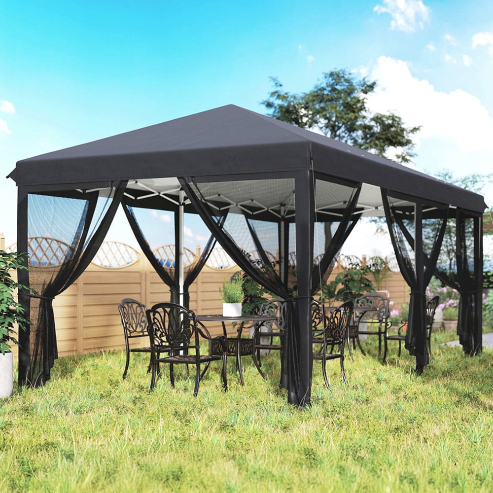 Outsunny 6 x 3m Black Canopy Tent with 6 Removable Sidewalls Image 1