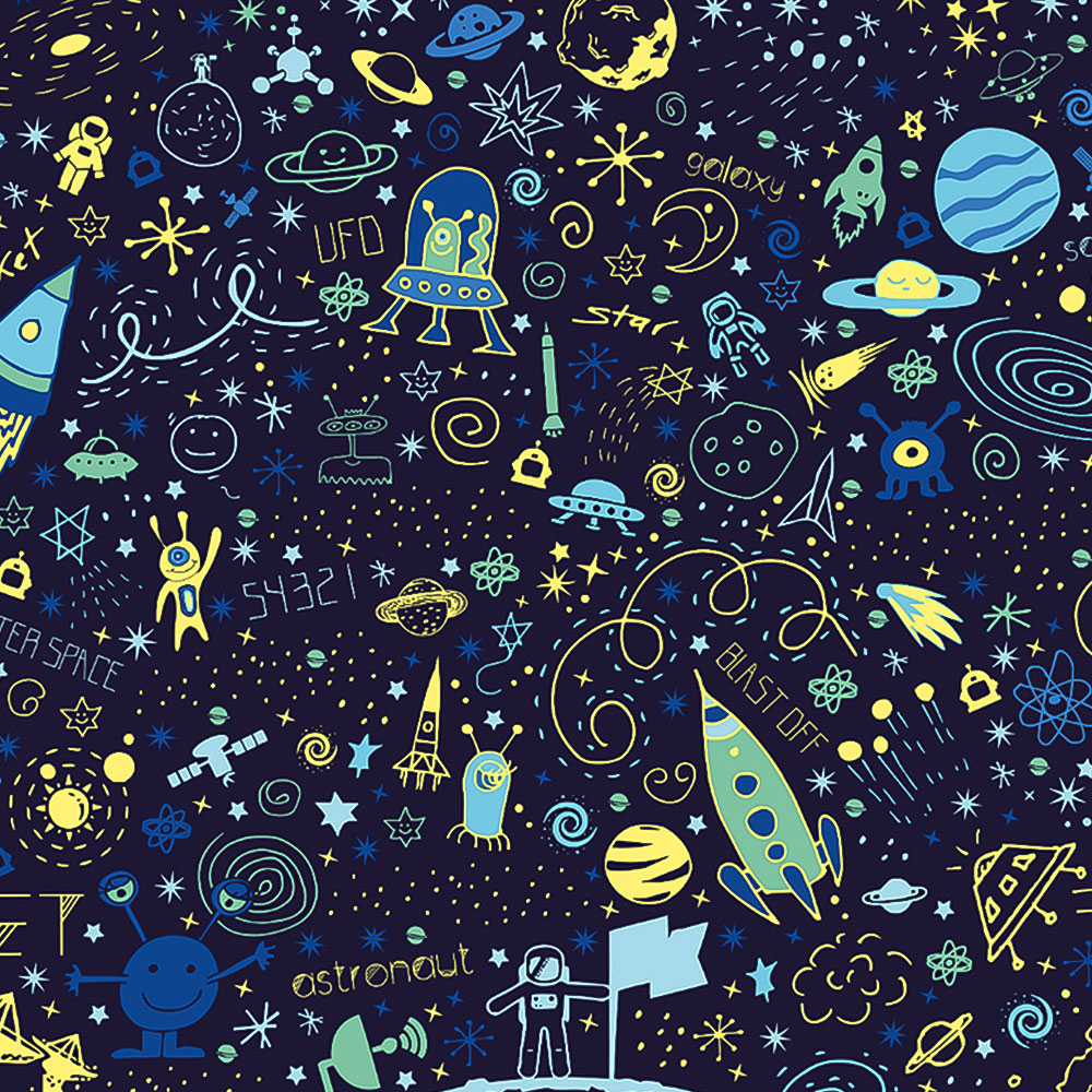 Origin Murals Space Doodle Text Blue Wall Mural Image 2