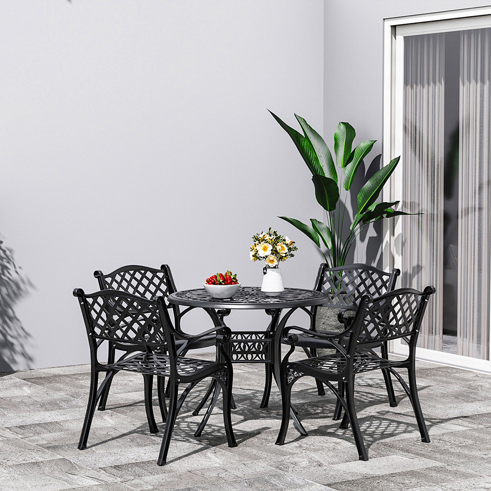 Living and Home 4 Seater Black Garden Bistro Set Image 5