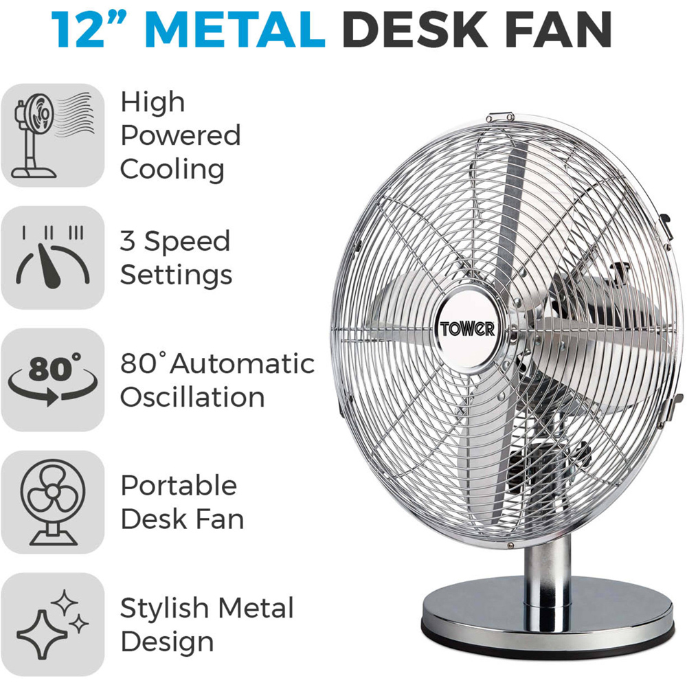 Tower Metal Desk Fan 12 inch Image 3