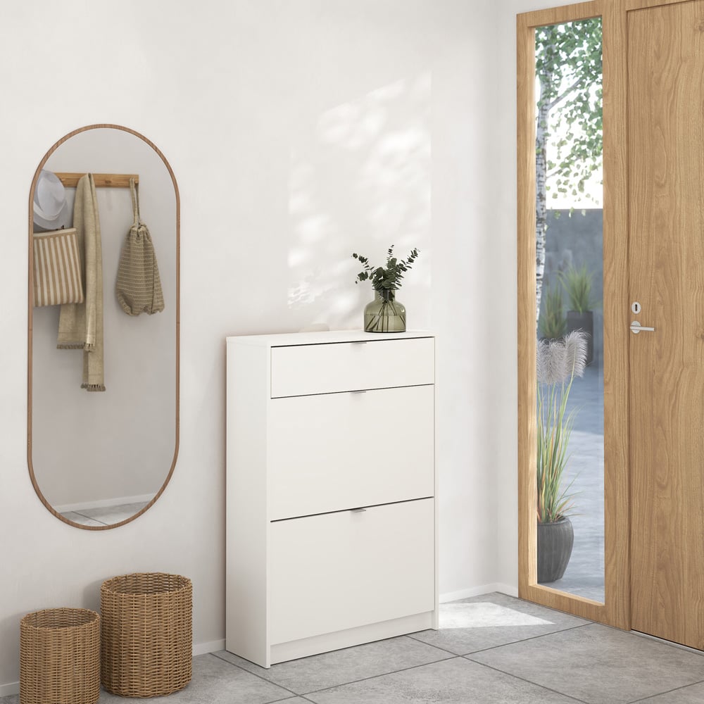 Florence Single Drawer 2 Flip Down Door White Shoes Cabinet Image 7