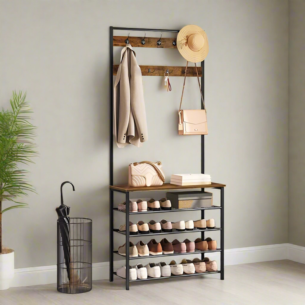 Modcraft 5 Shelf 9 Hooks Rustic Brown Industrial Coat Stand Image 4
