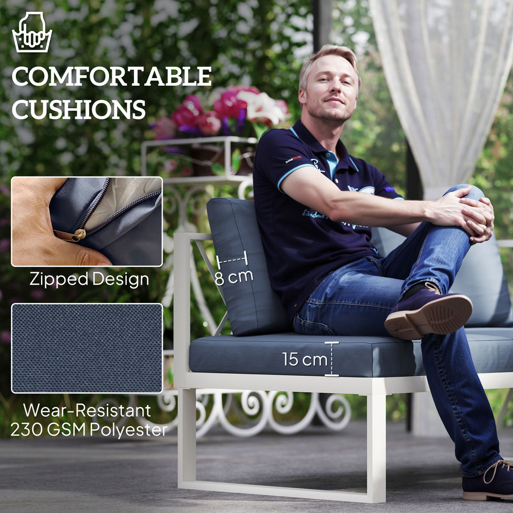 Outsunny 5 Seater Grey Garden Sectional Sofa Set with Adjustable Lounger Image 6