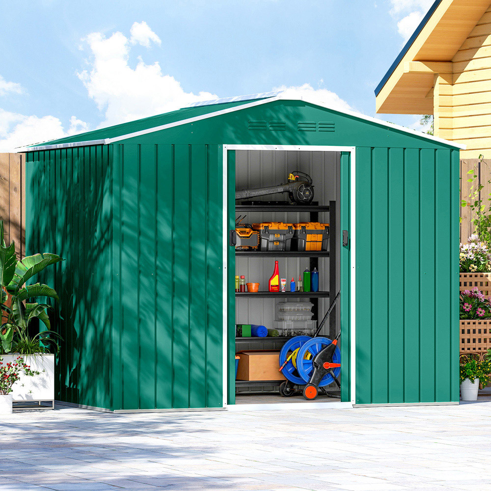 Outsunny 7.4 x 5.3ft Green Galvanised Steel Garden Storage Shed Image 5