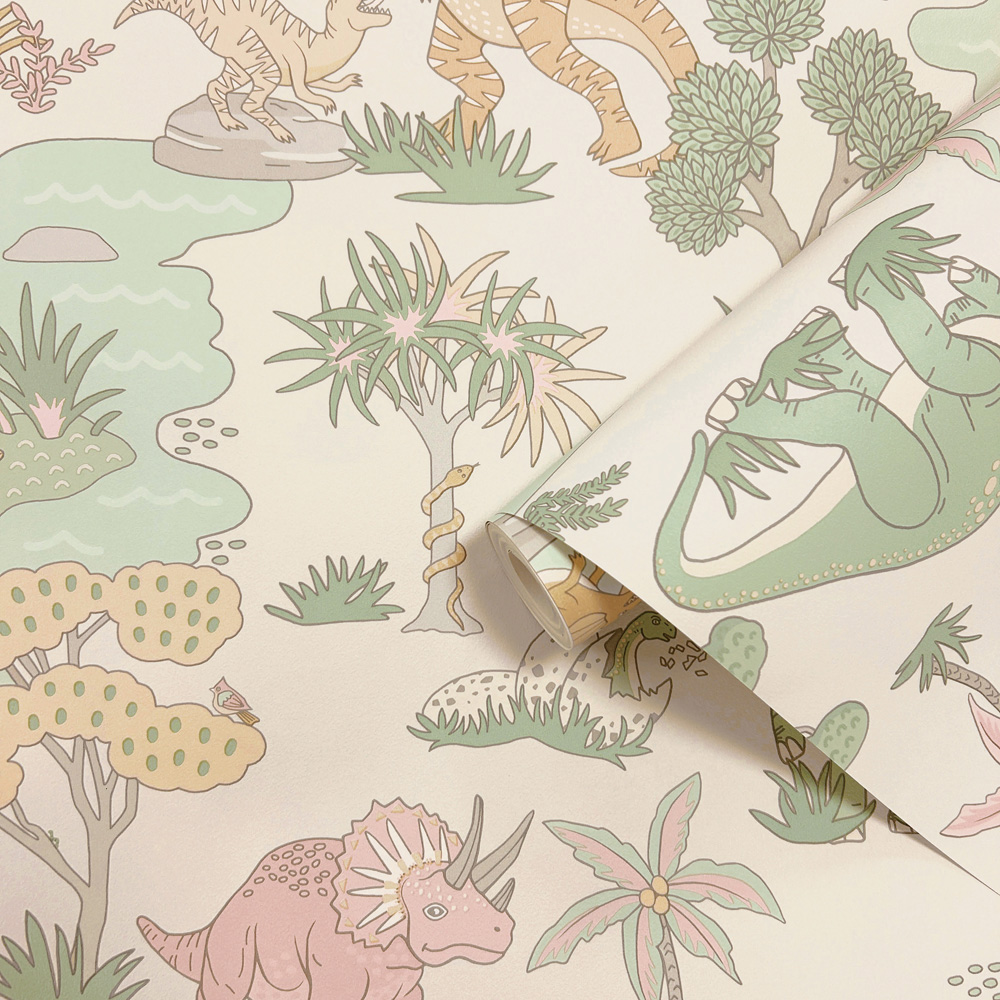 Holden Decor Dino Zoo Pink Sage Wallpaper Image 2