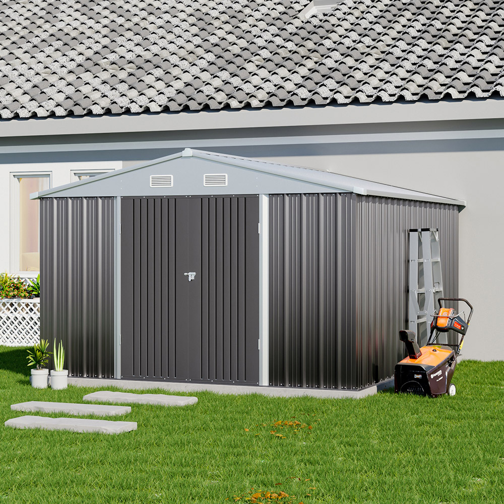 Living and Home 10.4 x 12ft Grey Lockable Metal Storage Shed Image 2