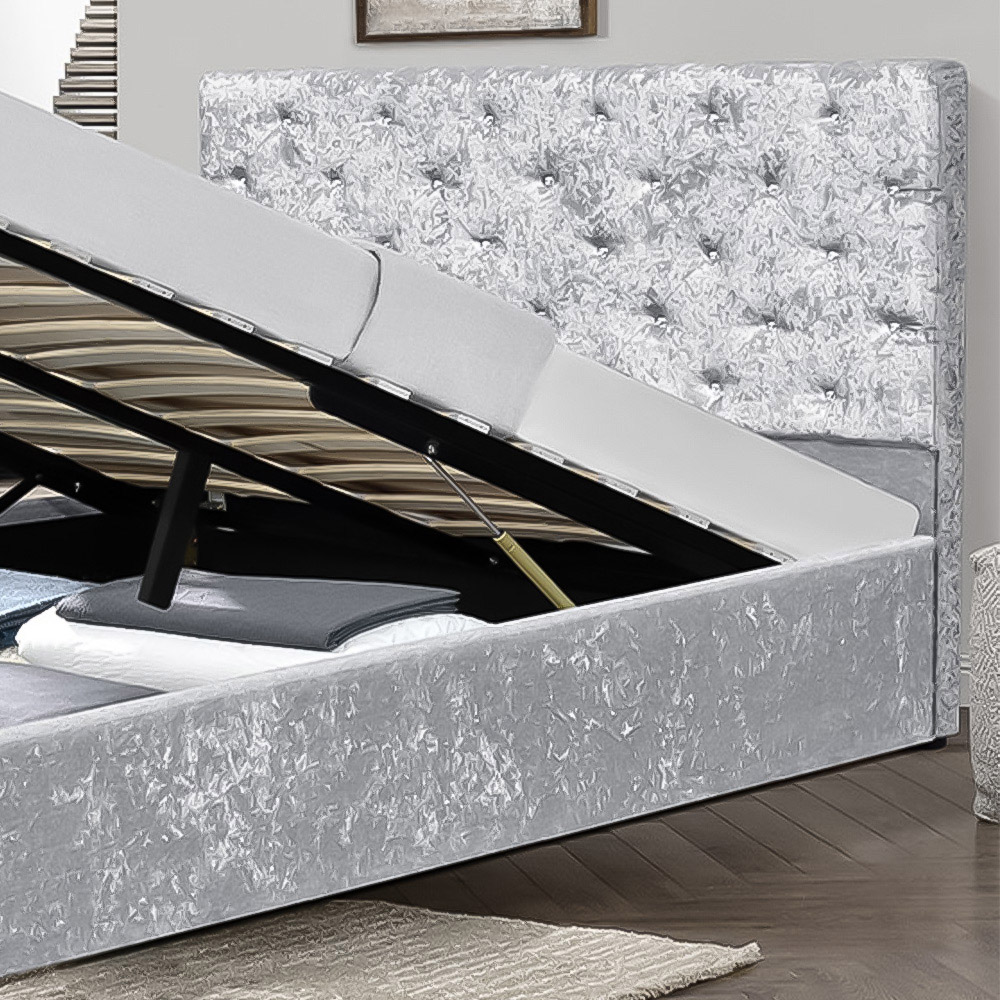 Brooklyn Chesterfield King Size Silver Plush Velvet Diamante Ottoman Bed Image 2
