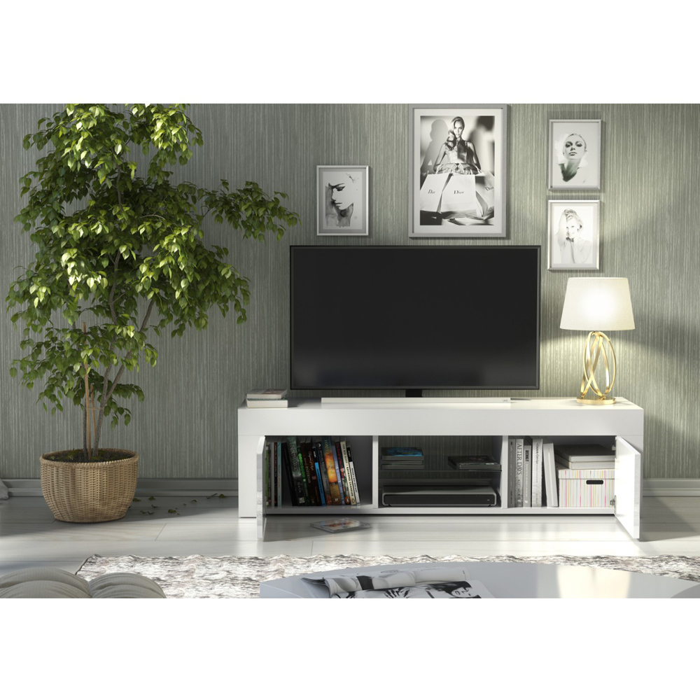 Creative Furniture Loom White and White Gloss 2 Door 2 Shelf TV Unit Image 6