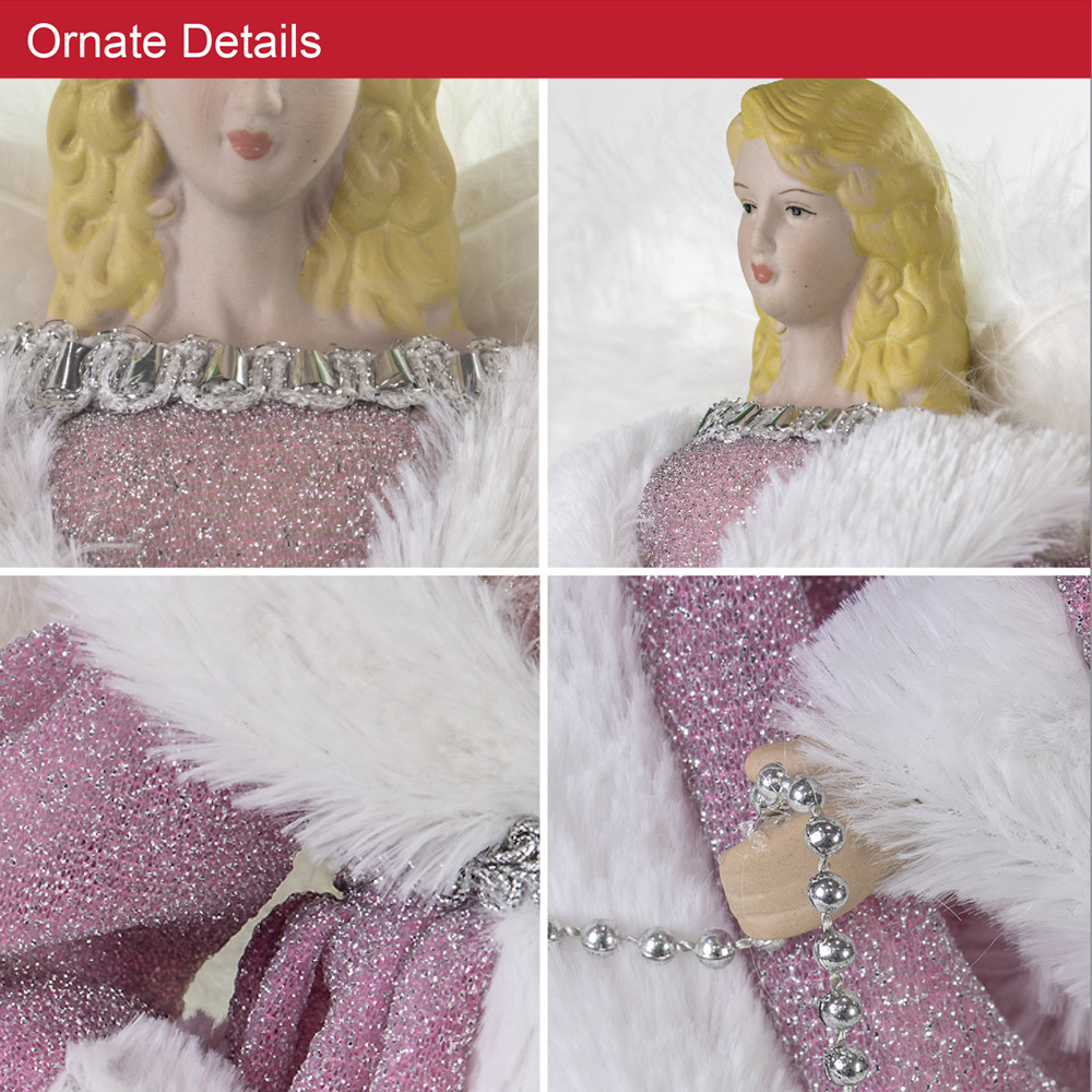 The Christmas Workshop Pink and White Tree Top Angel 30cm Image 6