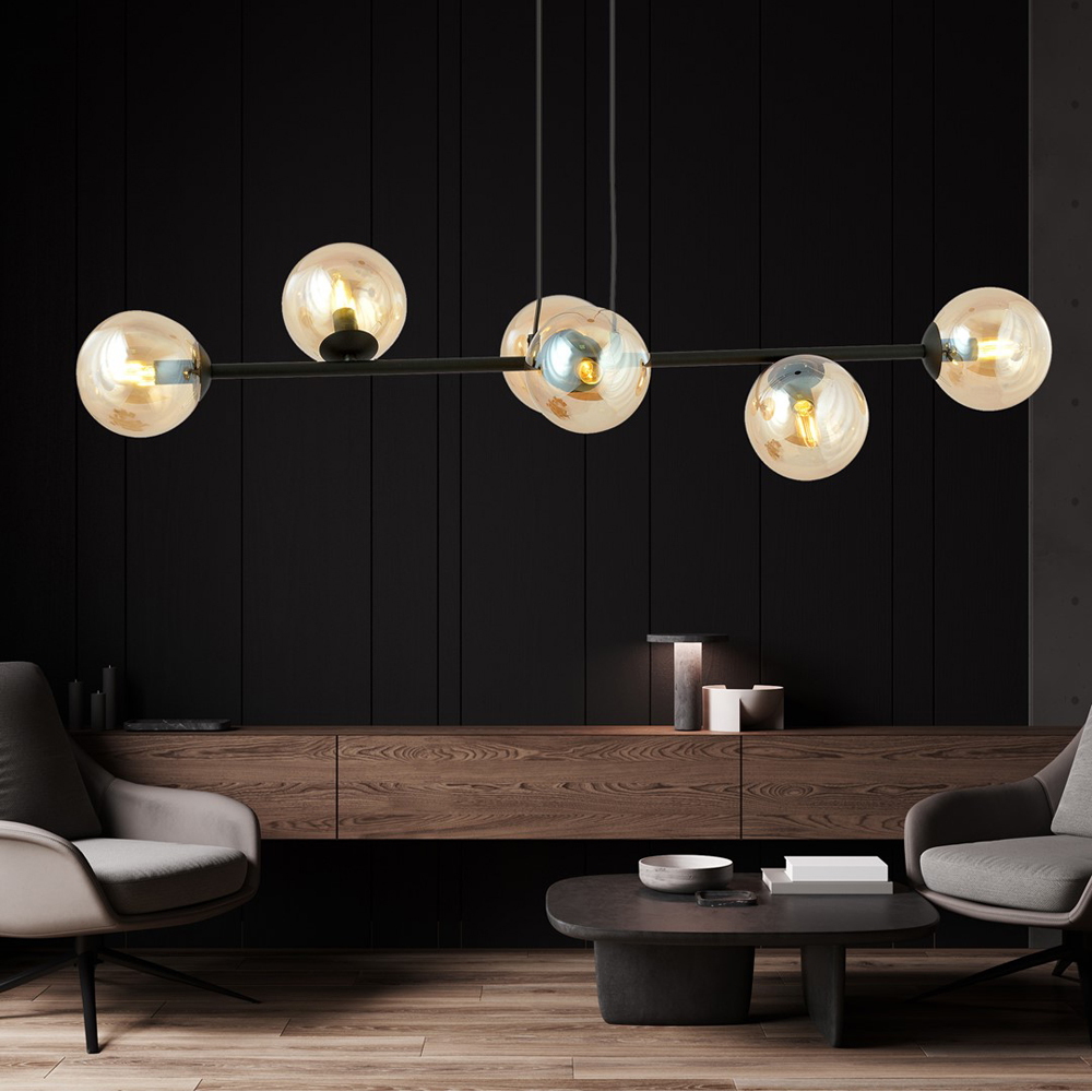 Emibig Rossi 6 Light Amber Shade Black E14 Ceiling Pendant Light Image 7