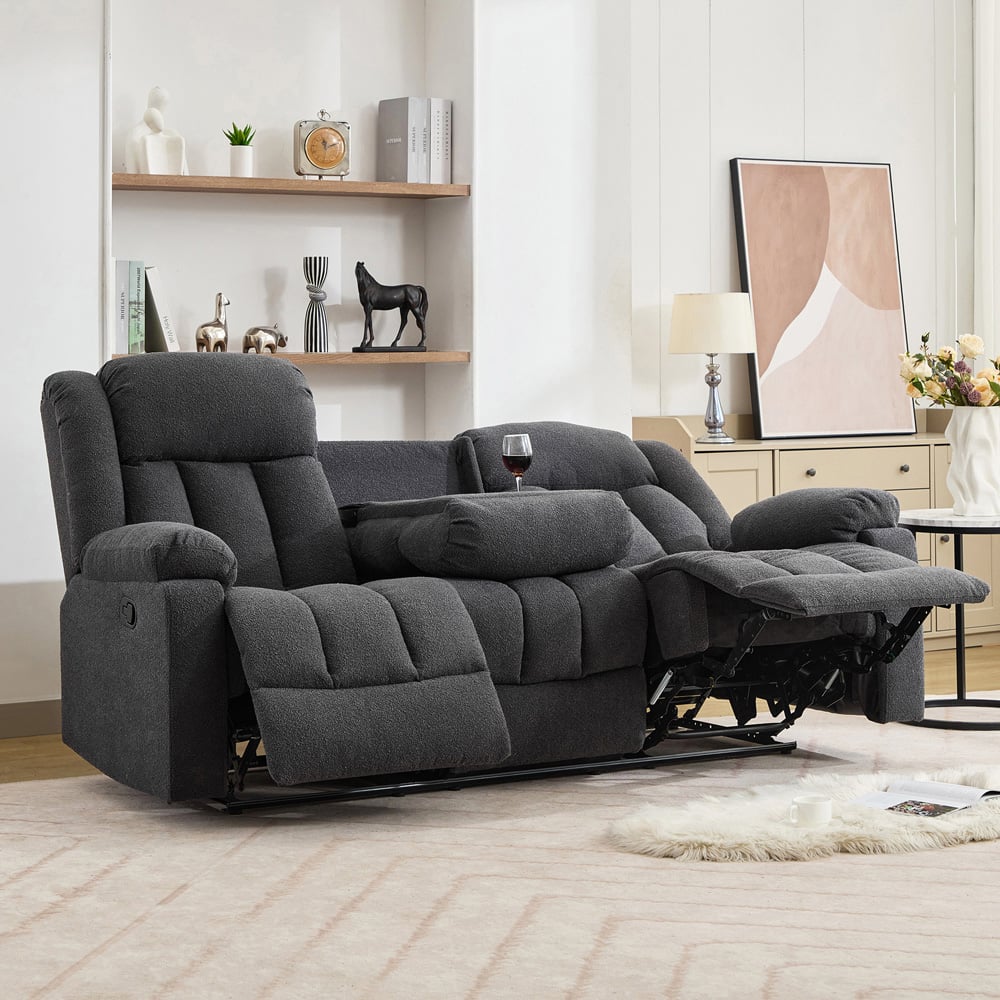Artemis Home Lovell 3 Seater Dark Grey Boucle Manual Recliner Sofa with Centre Console Image 3