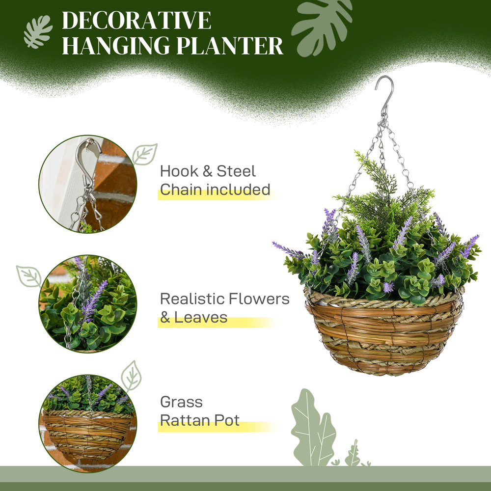 Portland Purple Lavender Flower Artificial Plant in Hanging Planter 2 Pack Image 6