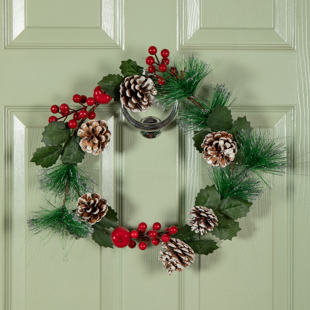 Samuel Alexander Wreath with Red Berries and Frosted Pinecones 45cm Image 6