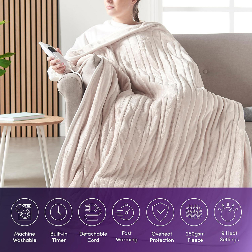Emperial Cream Electric Heated Throw Blanket Image 8