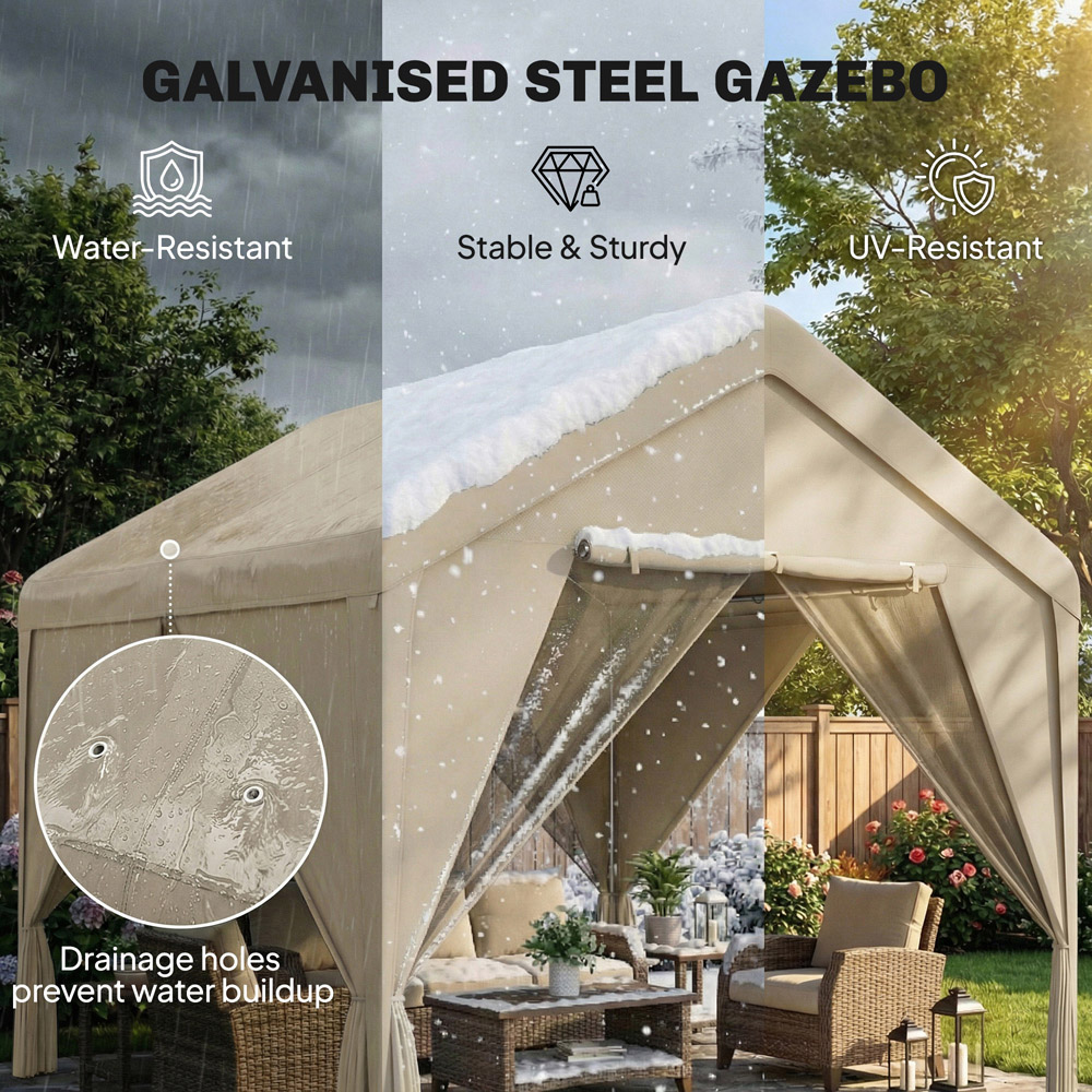 Outsunny 3 x 3m Khaki Garden Gazebo with Mesh Netting and Curtains Image 4