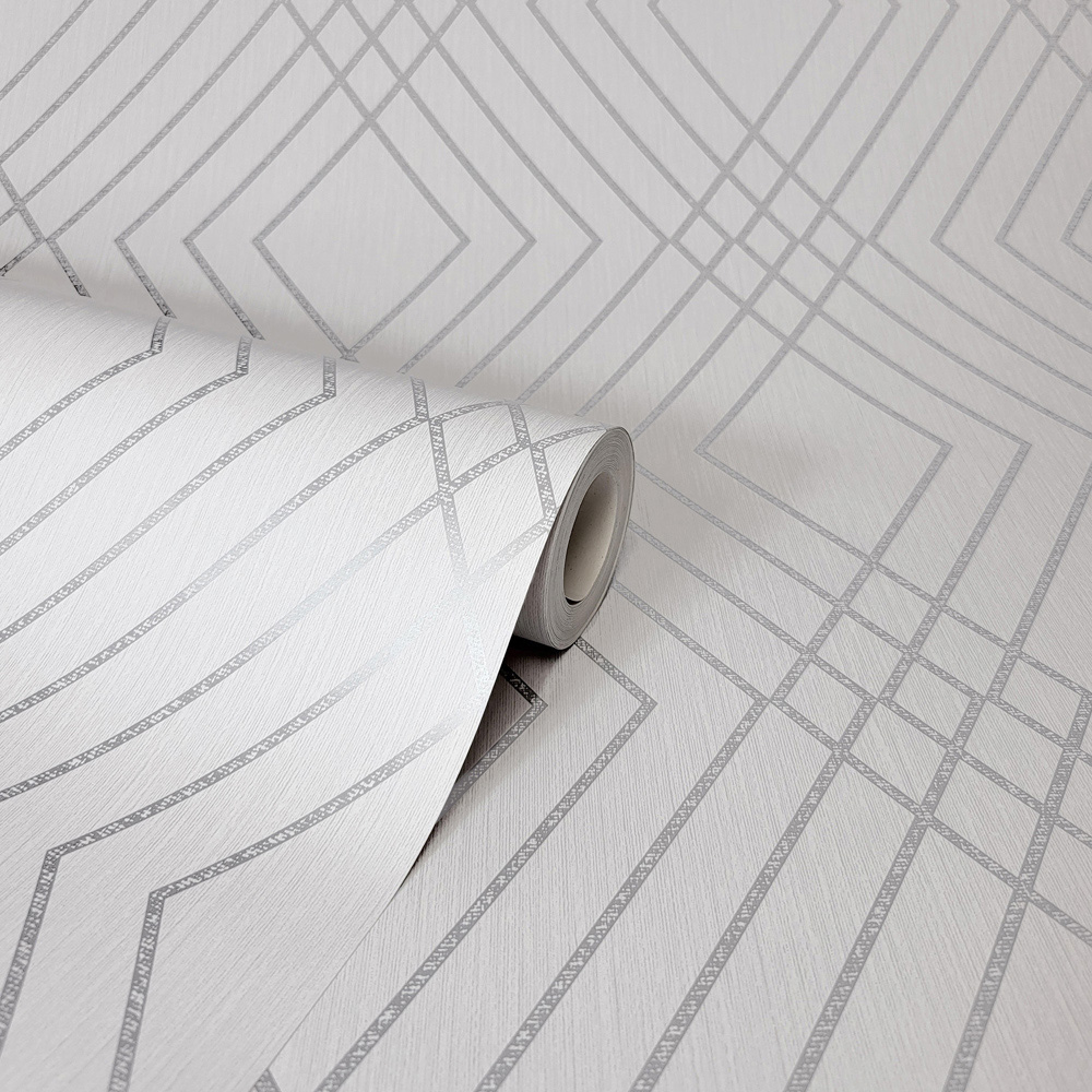 Fine Decor Shard Trellis Stone and Silver Wallpaper Image 2