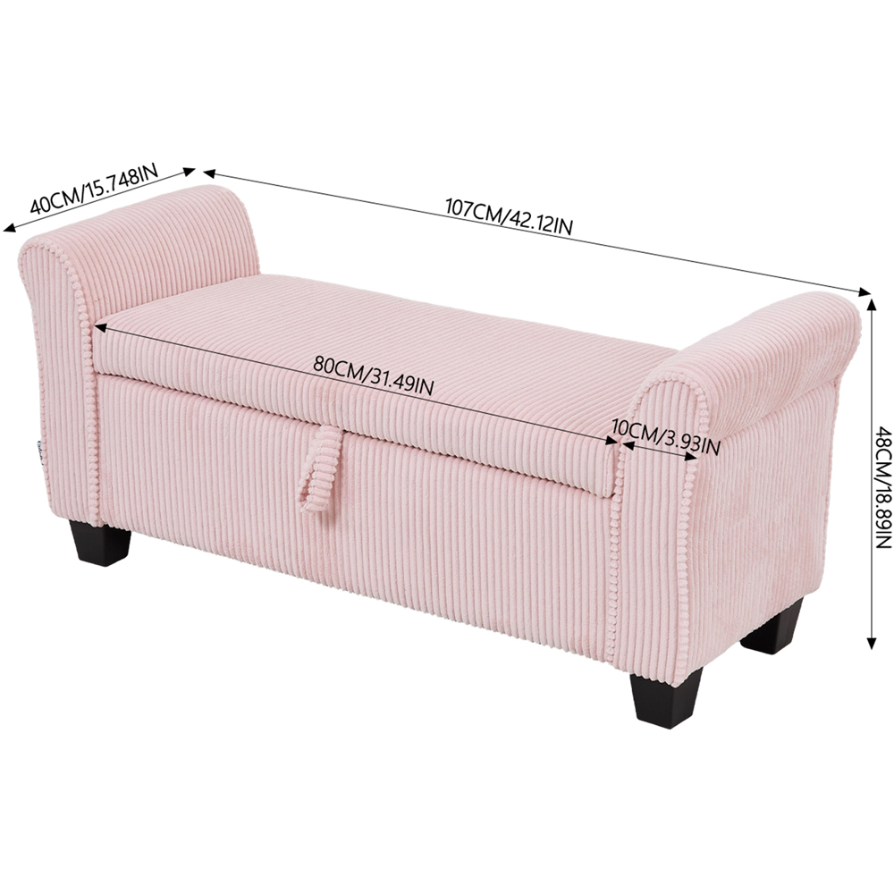 Living and Home Pink Corduroy Storage Bench with Lift-Up Lid Image 9