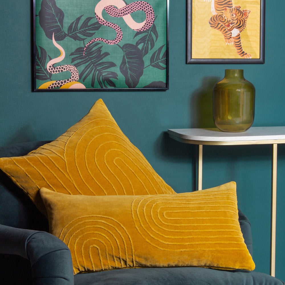 furn. Mangata Ochre Square Geometric Pleat Cushion Image 4