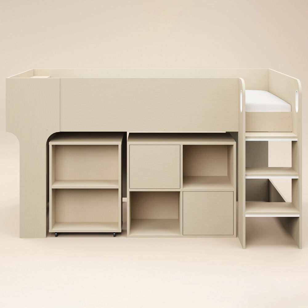Flair Leo Scandi Light Oak Mid Sleeper Bed with Desk and Storage Image 3