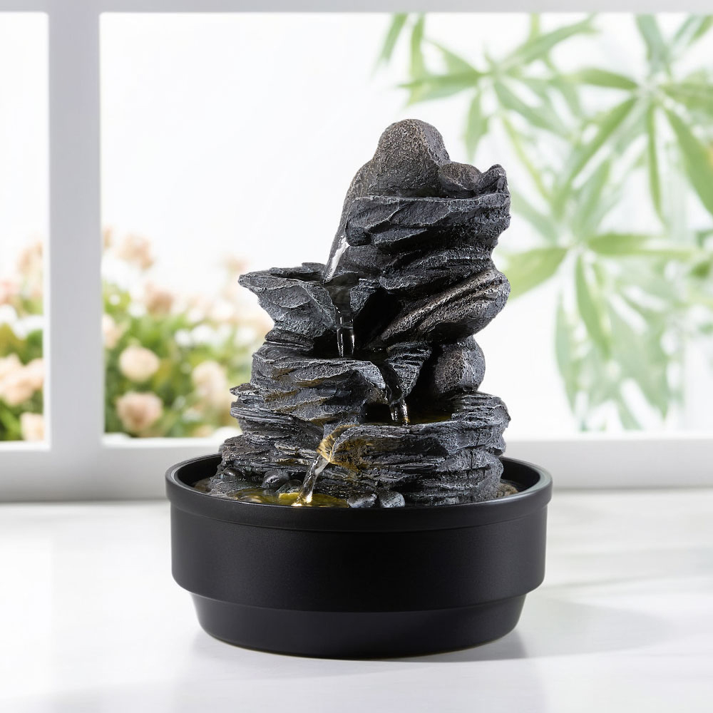 Living and Home Tiered Rockery Tabletop LED Water Fountain Image 7