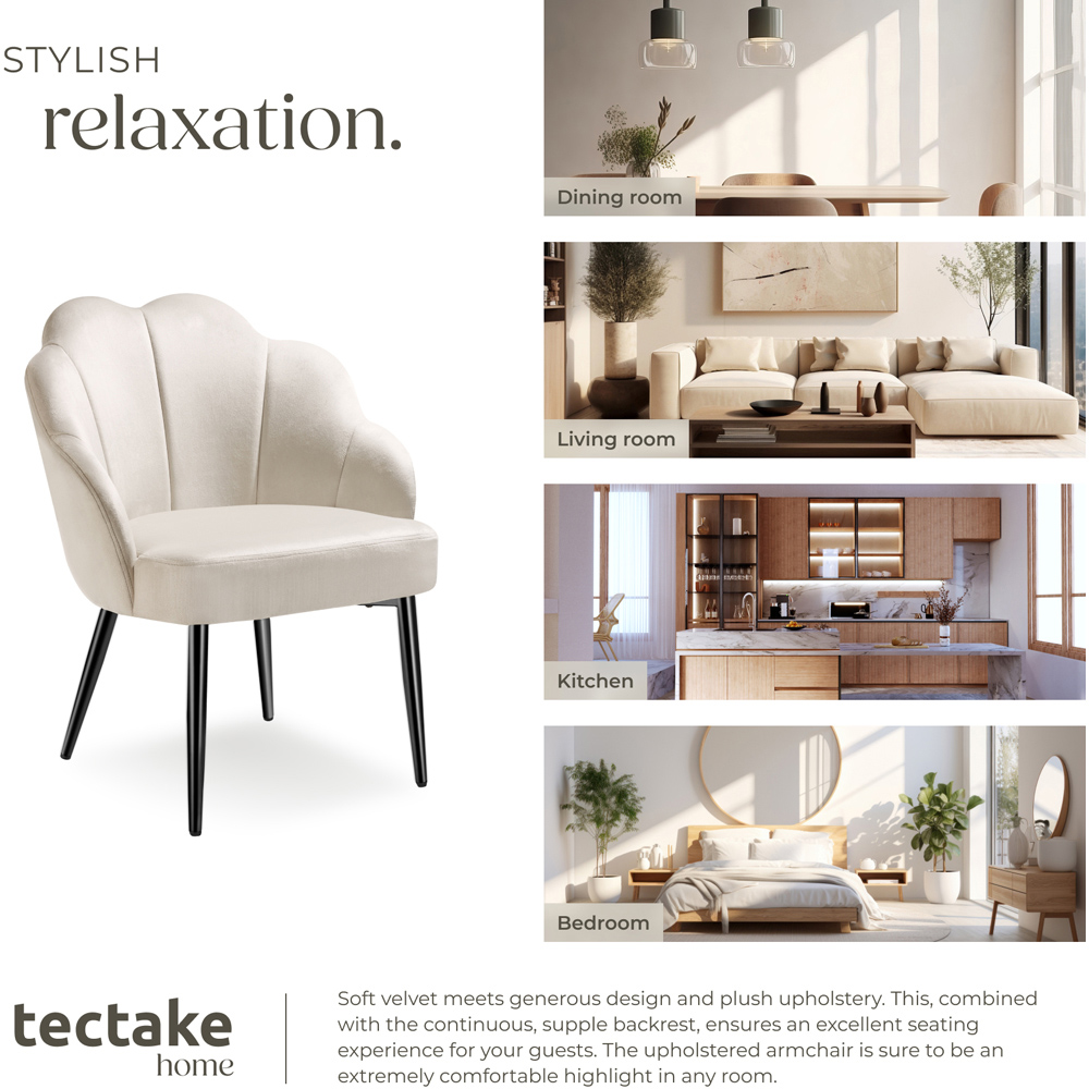 tectake Hellen Set of 6 Cream and Black Shell Shaped Velvet Accent Chair Image 7
