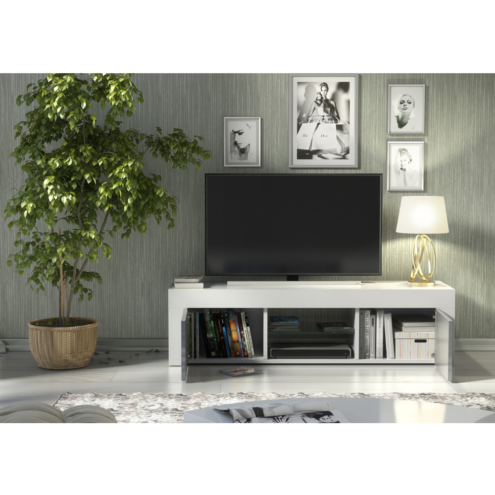 Creative Furniture Loom White and Grey Gloss 2 Door 2 Shelf TV Unit Image 6