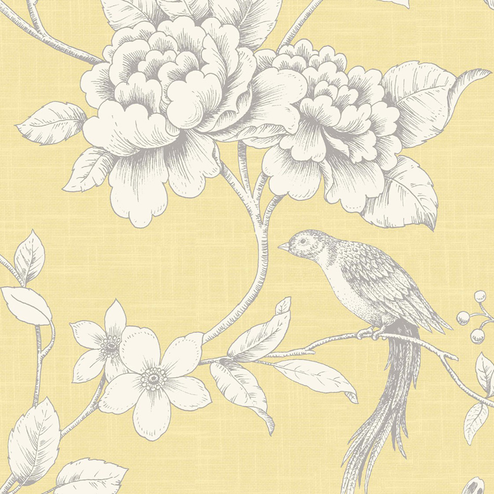 Grandeco Ellis Floral Trail Smooth Yellow Wallpaper Image 2