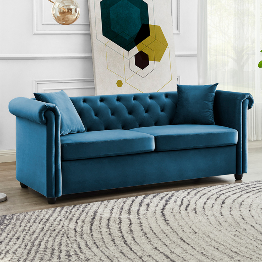 Home Detail Ascot Chesterfield 3 Seater Blue Velvet Sofa Image 1