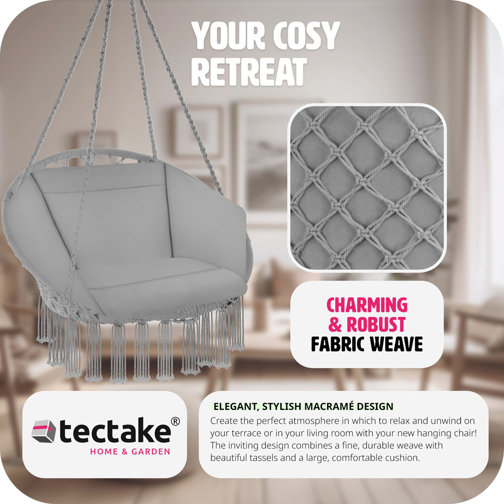 tectake Grazia Grey Swing Chair with Seat and Back Cushion Image 4