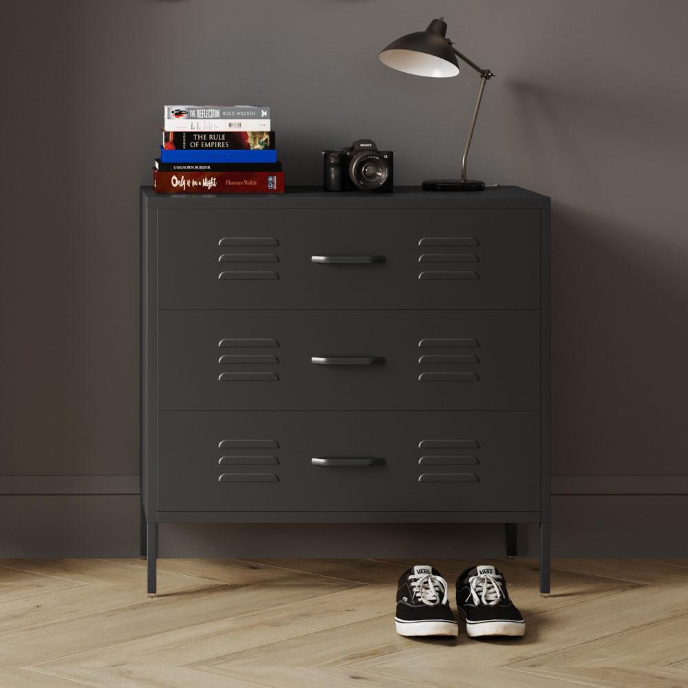 LPD Home Caleb 3 Drawer Black Chest of Drawers Image 6