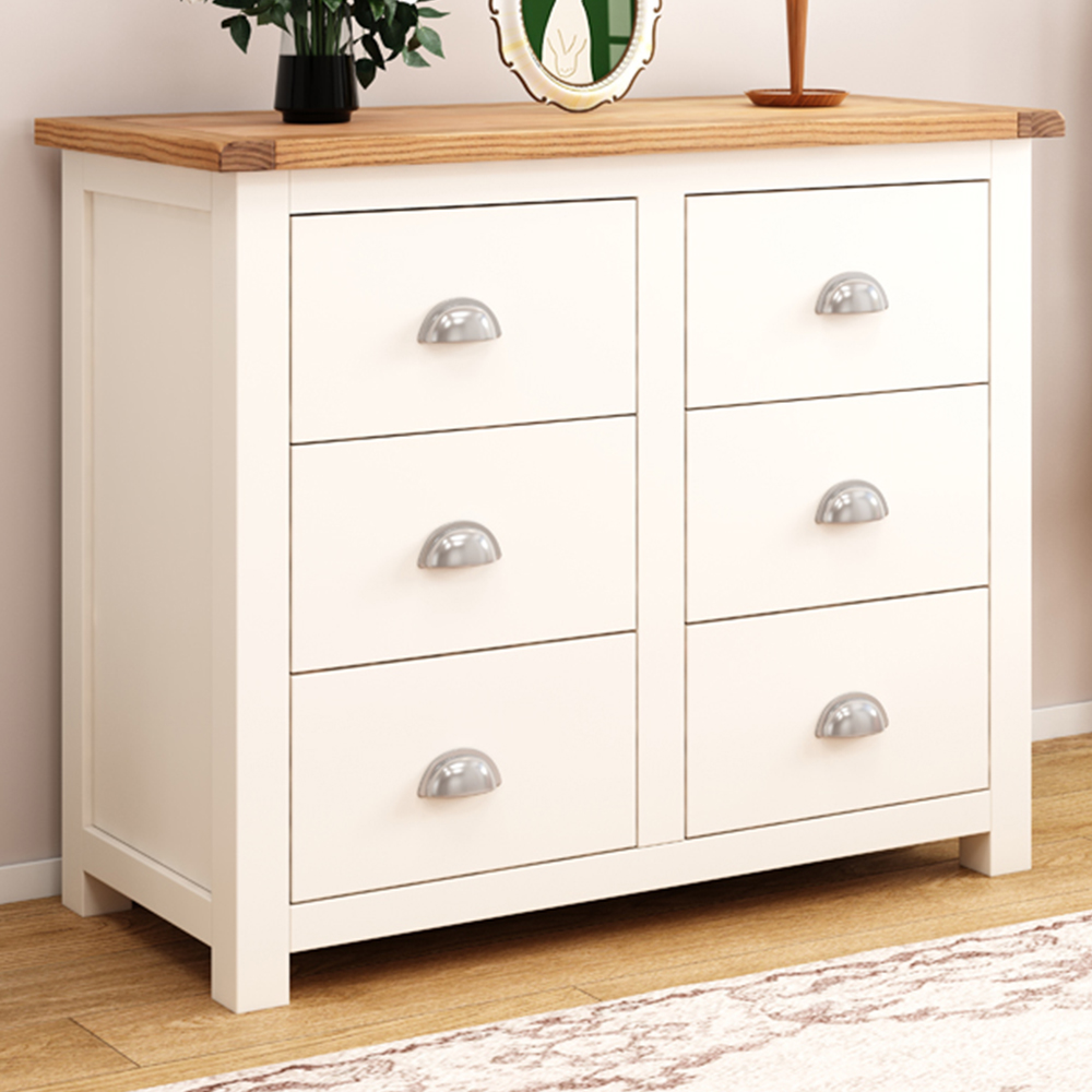 Cabinet Bits Lovere 6 Drawer White Chrome Cup Handle Chest of Drawers Image 1