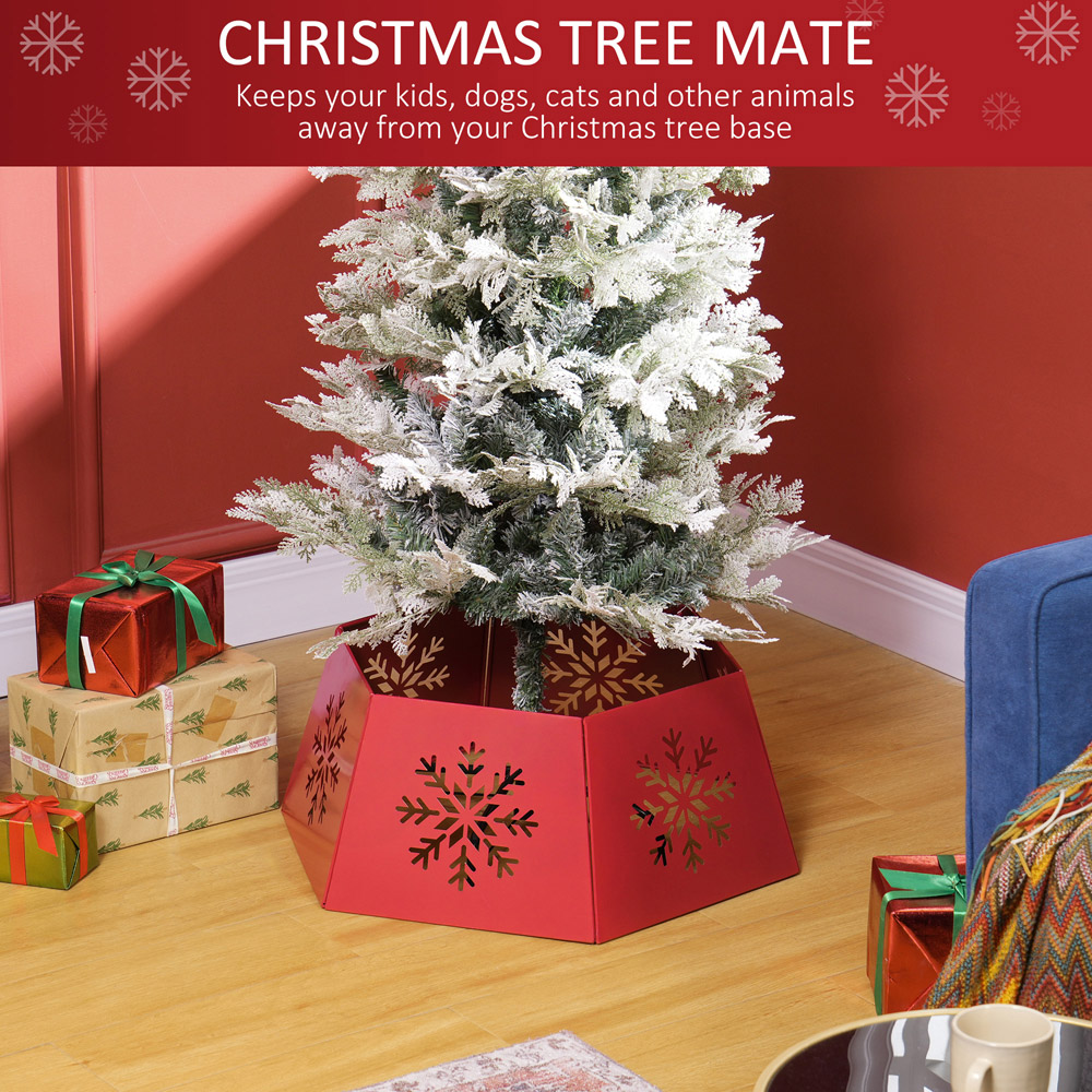 Everglow Red Hollow Snowflake Pattern Hexagon Christmas Tree Base Cover Image 4