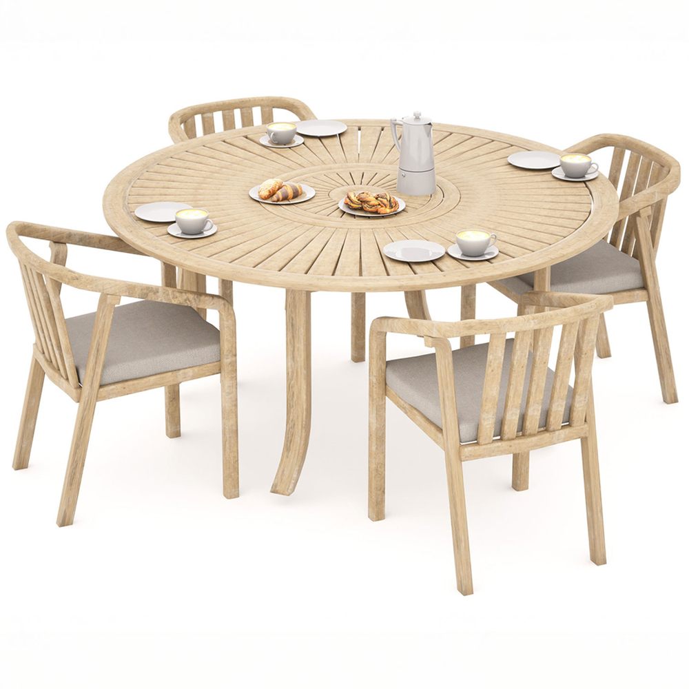 Royalcraft Maris 4 Seater Light Teak Acacia Wood Round Outdoor Bistro Set Image 2