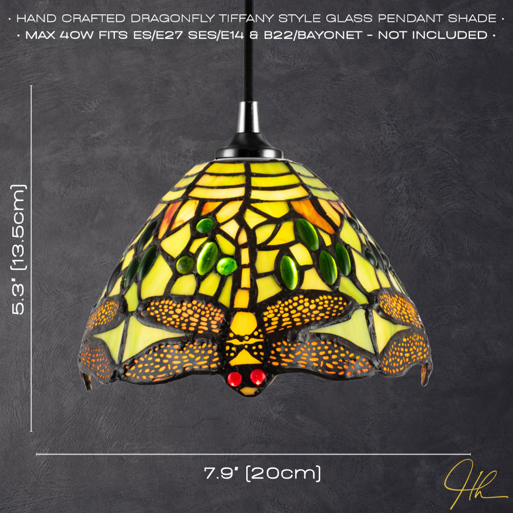 Happy Homewares Green Stained Glass Dragonfly Tiffany Pendant Lighting Shade Image 7