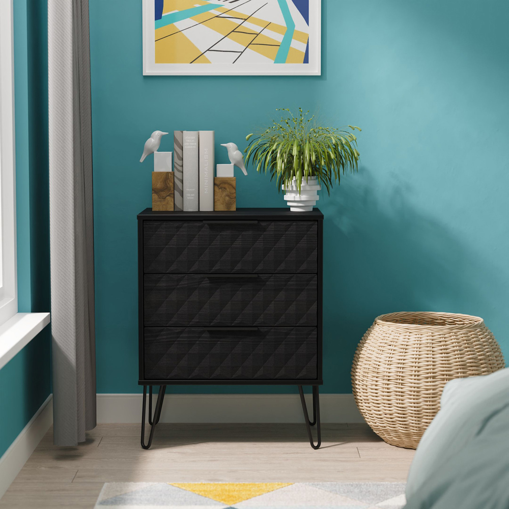 Crowndale Harlequin 3 Drawer Black Ash Midi Chest of Drawers Ready Assembled Image 7