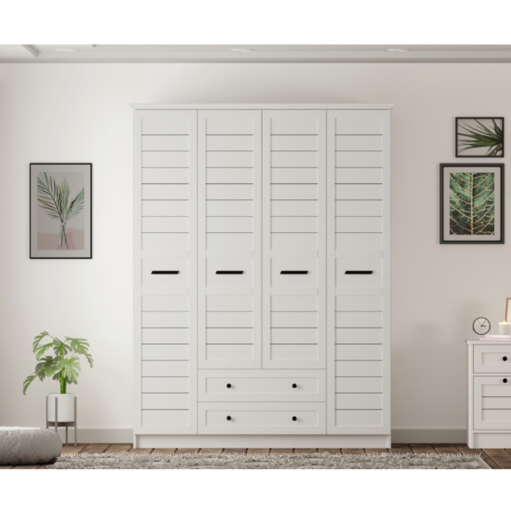 Evu VENICE 4 Door 2 Drawer Soft White Wardrobe Image 4