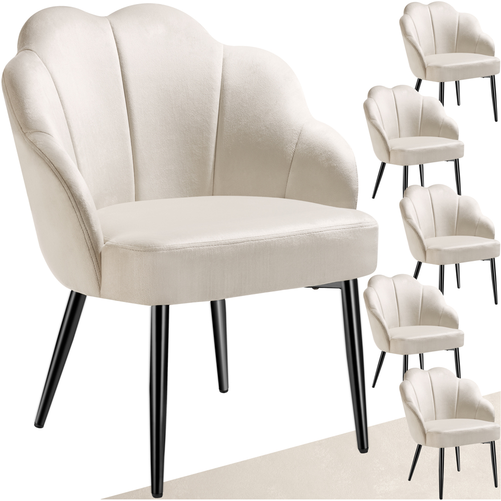 tectake Hellen Set of 6 Cream and Black Shell Shaped Velvet Accent Chair Image 2